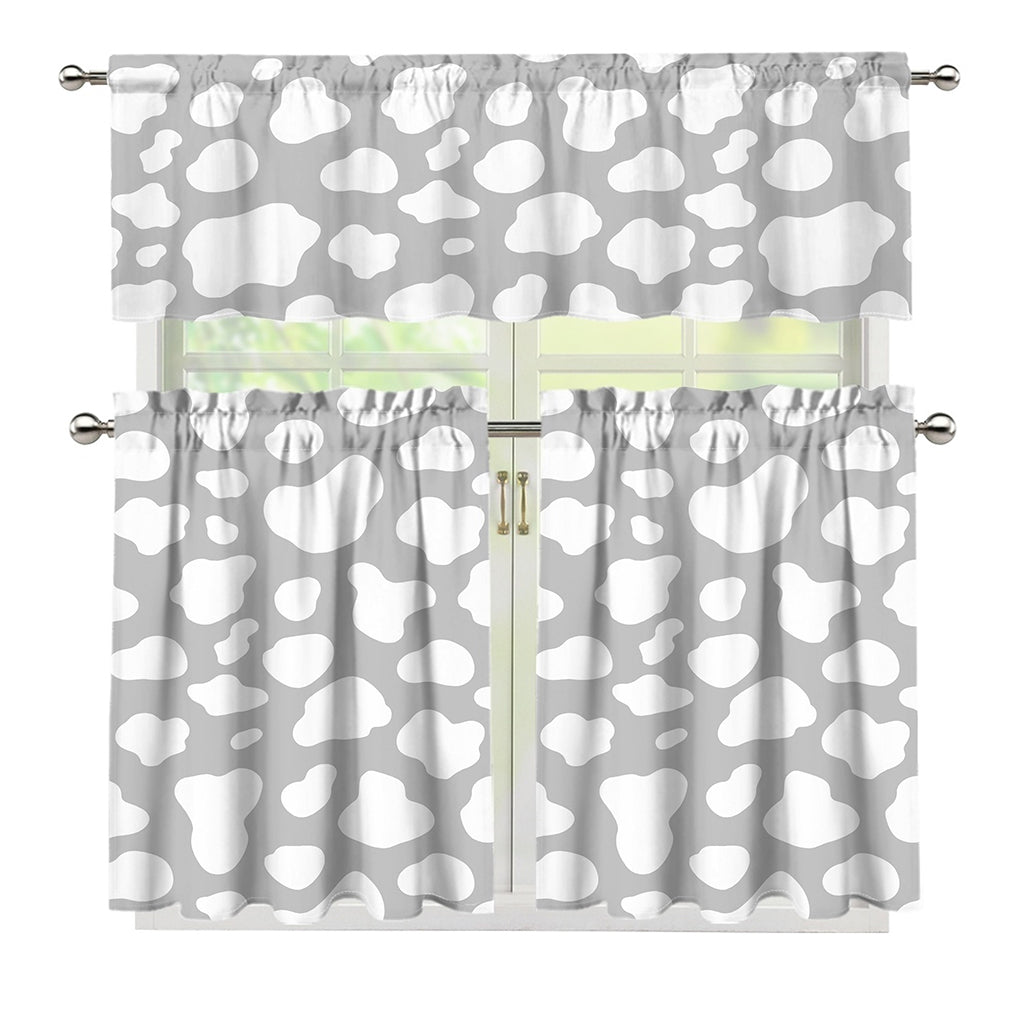 White And Grey Cow Print 3 Piece Kitchen Curtains