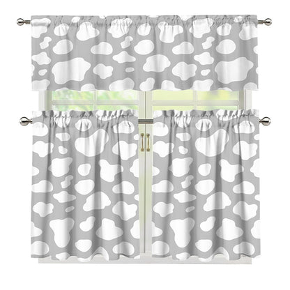 White And Grey Cow Print 3 Piece Kitchen Curtains