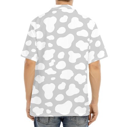 White And Grey Cow Print Aloha Shirt