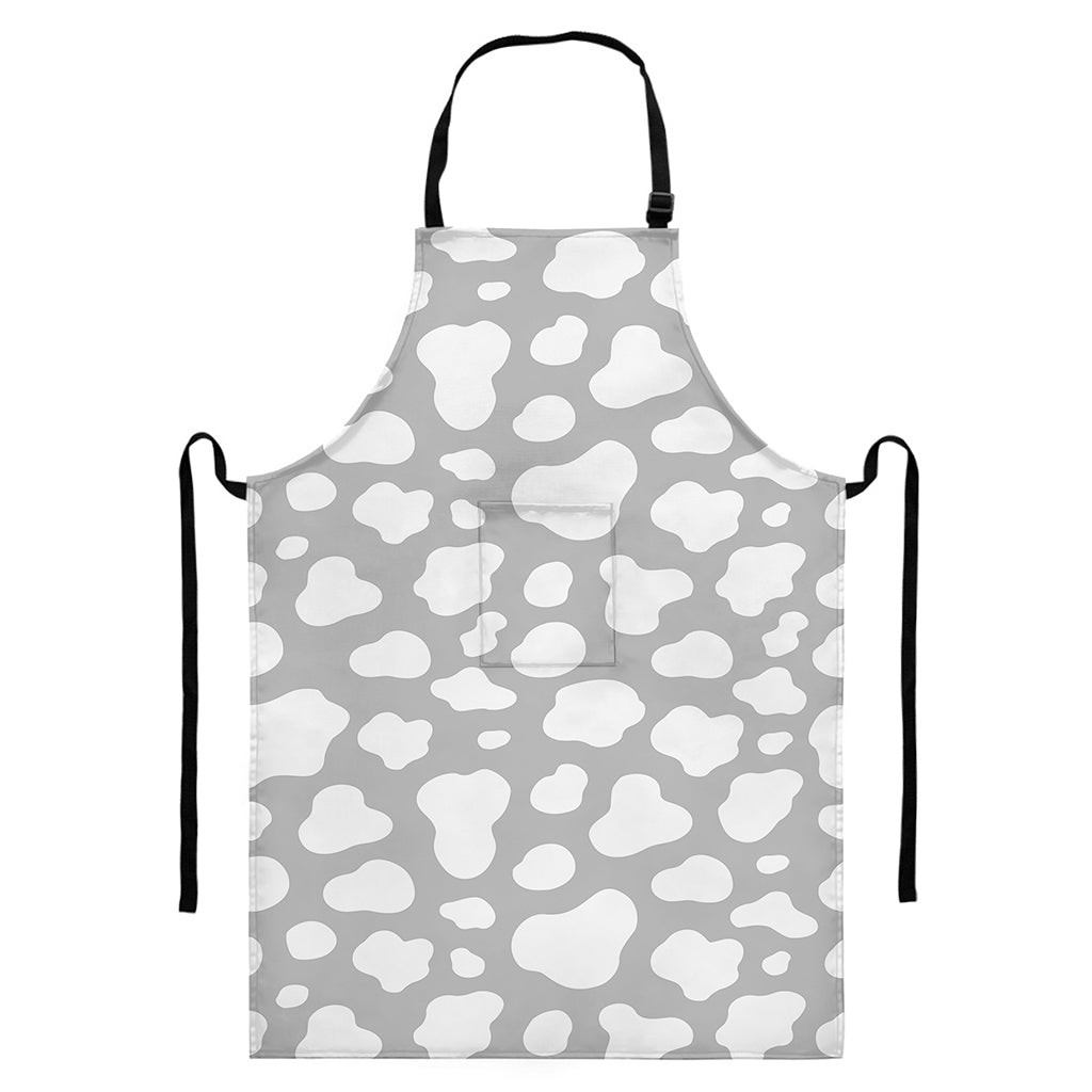 White And Grey Cow Print Bib Apron With Pocket