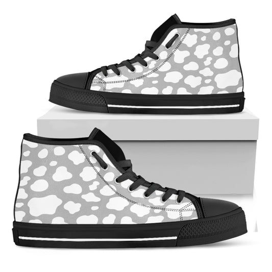 White And Grey Cow Print Black High Top Sneakers