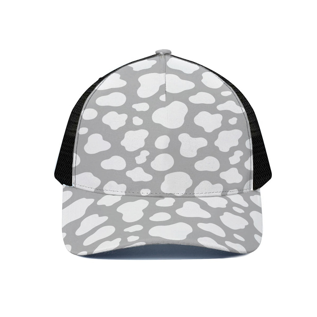 White And Grey Cow Print Black Mesh Trucker Cap
