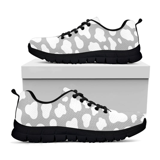 White And Grey Cow Print Black Running Shoes
