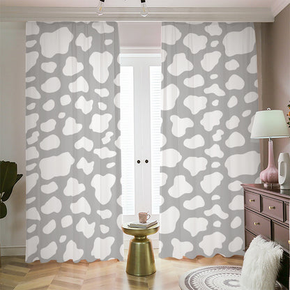 White And Grey Cow Print Blackout Pencil Pleat Curtains