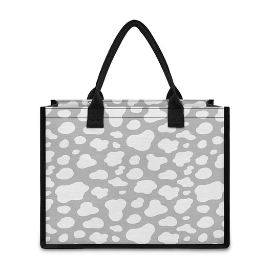 White And Grey Cow Print Canvas Tote Bag
