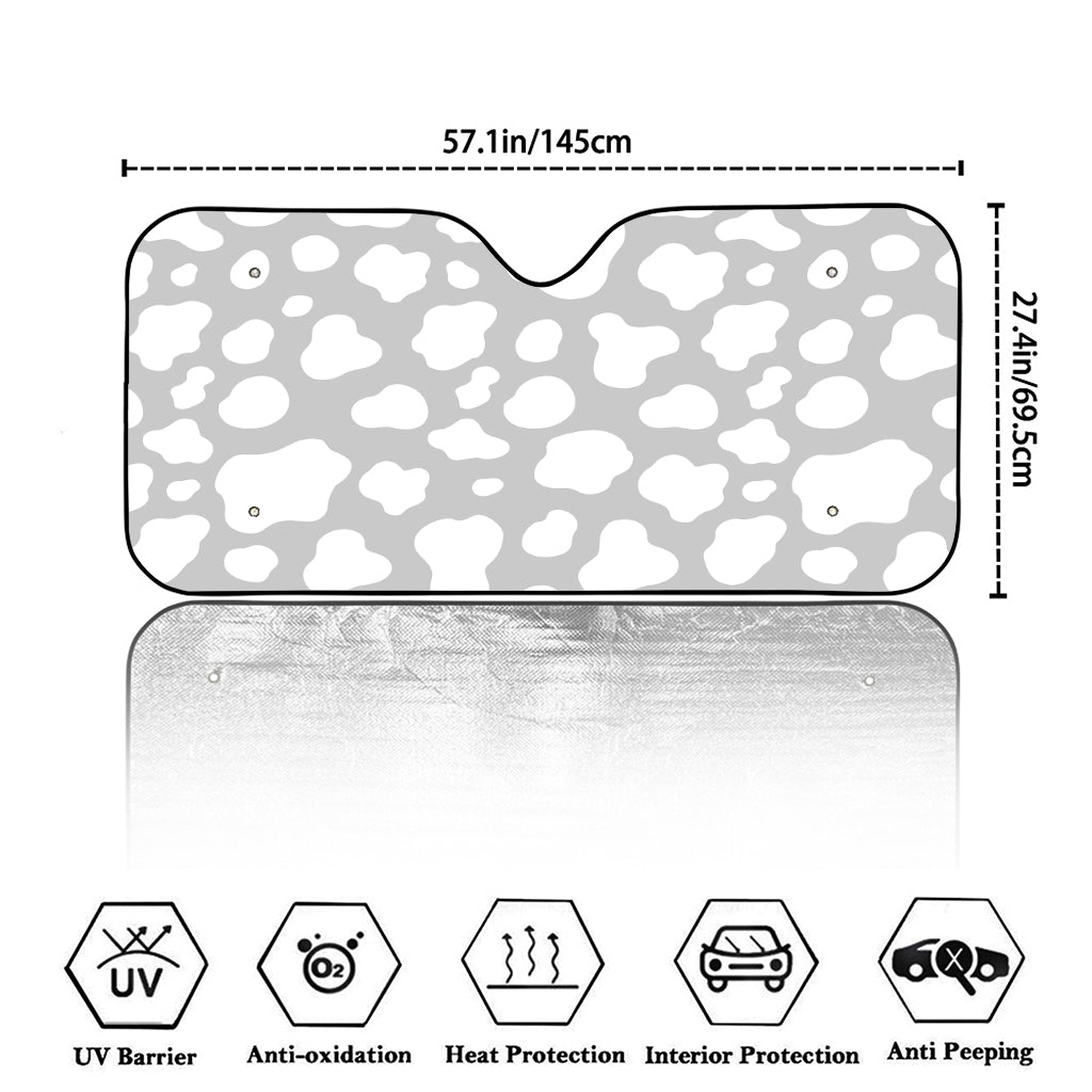 White And Grey Cow Print Car Windshield Sun Shade