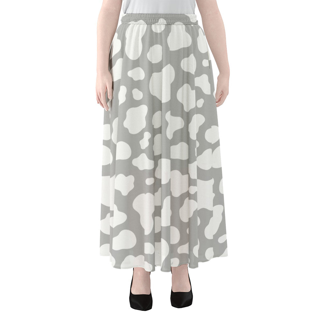 White And Grey Cow Print Chiffon Maxi Skirt