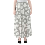 White And Grey Cow Print Chiffon Maxi Skirt