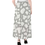 White And Grey Cow Print Chiffon Maxi Skirt