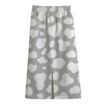 White And Grey Cow Print Cotton Front Slit Maxi Skirt