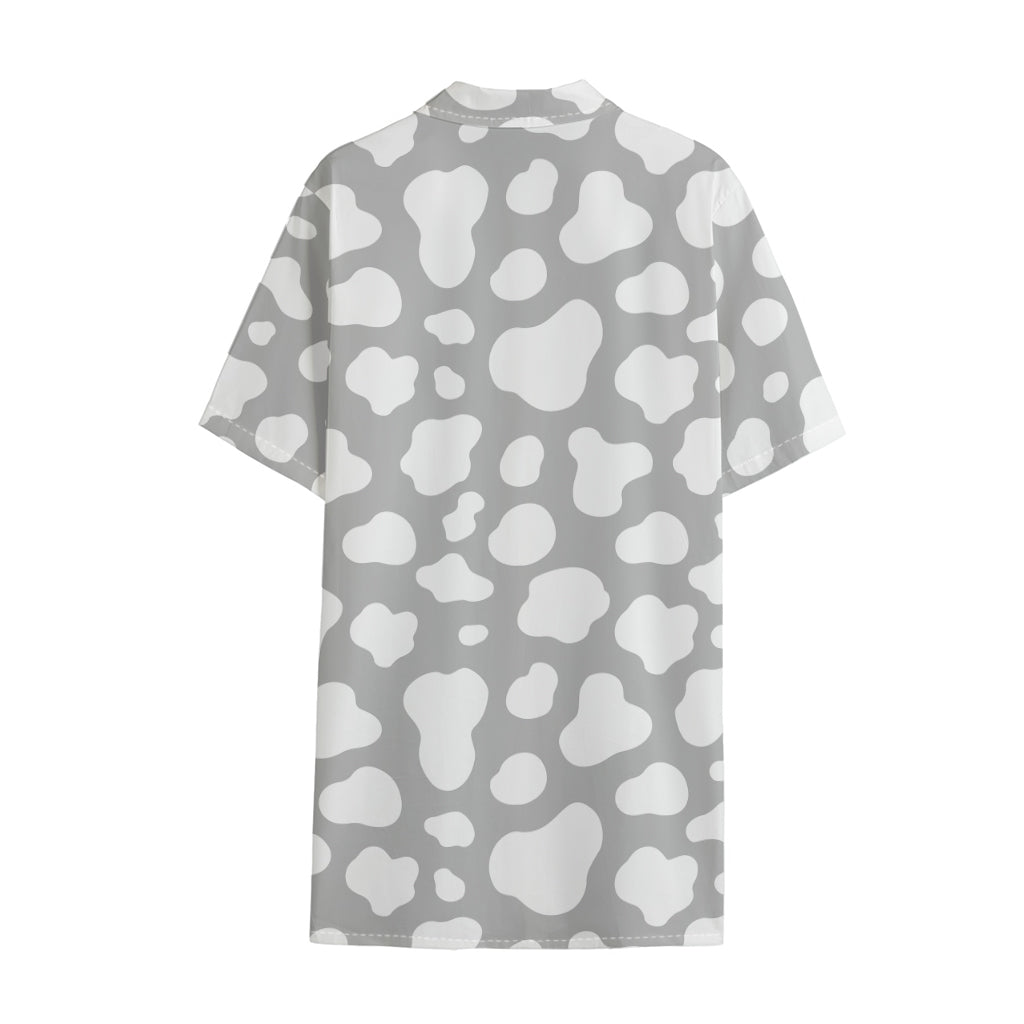 White And Grey Cow Print Cotton Hawaiian Shirt
