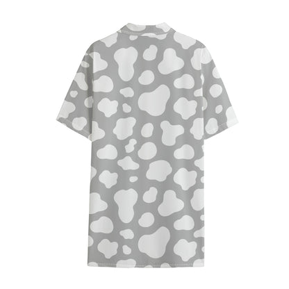 White And Grey Cow Print Cotton Hawaiian Shirt