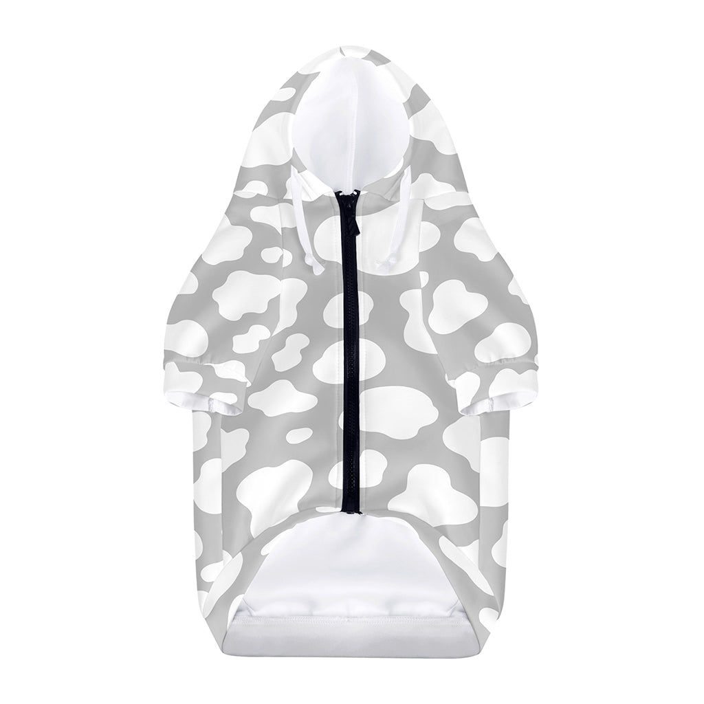 White And Grey Cow Print Dog Zip Up Hoodie