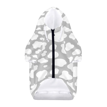 White And Grey Cow Print Dog Zip Up Hoodie