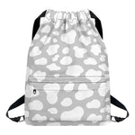 White And Grey Cow Print Drawstring Backpack