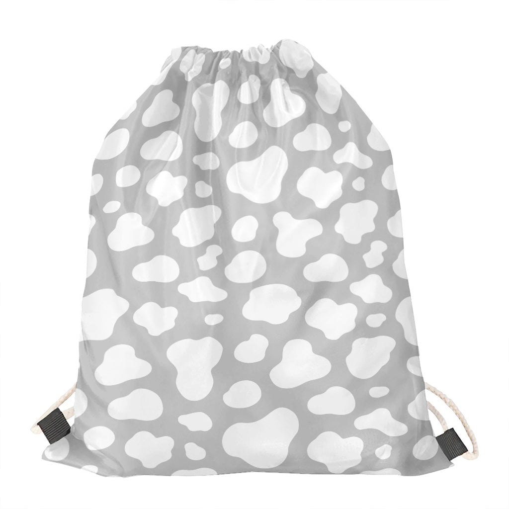 White And Grey Cow Print Drawstring Bag