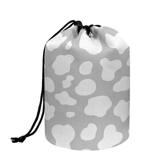White And Grey Cow Print Drawstring Makeup Bag