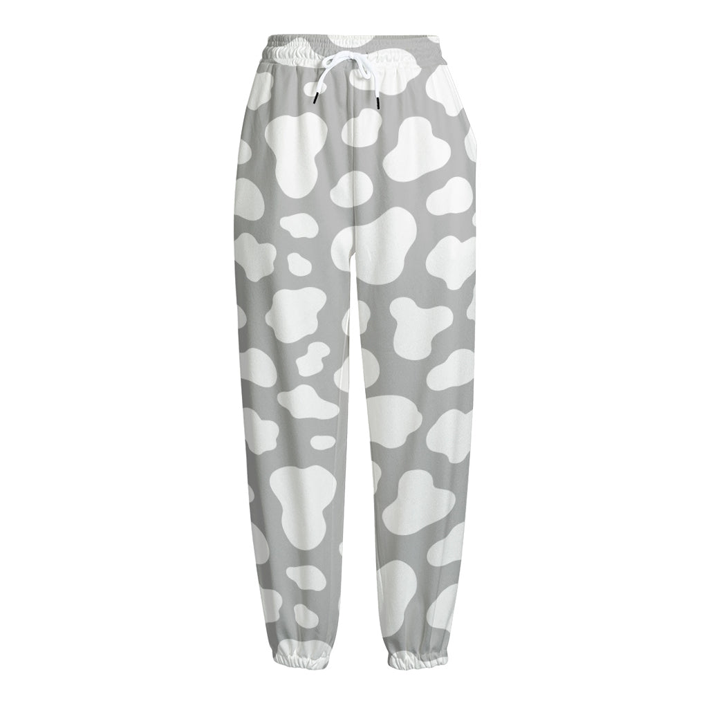 White And Grey Cow Print Fleece Lined Knit Pants