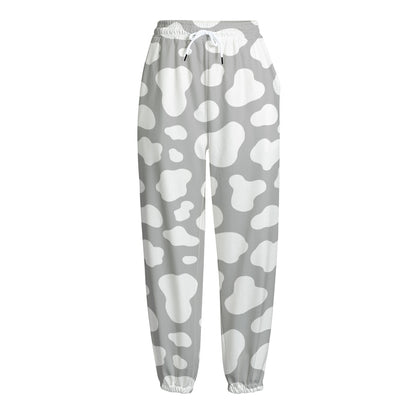 White And Grey Cow Print Fleece Lined Knit Pants