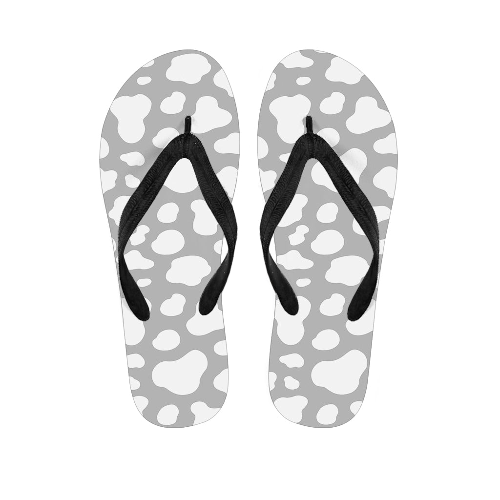 White And Grey Cow Print Flip Flops