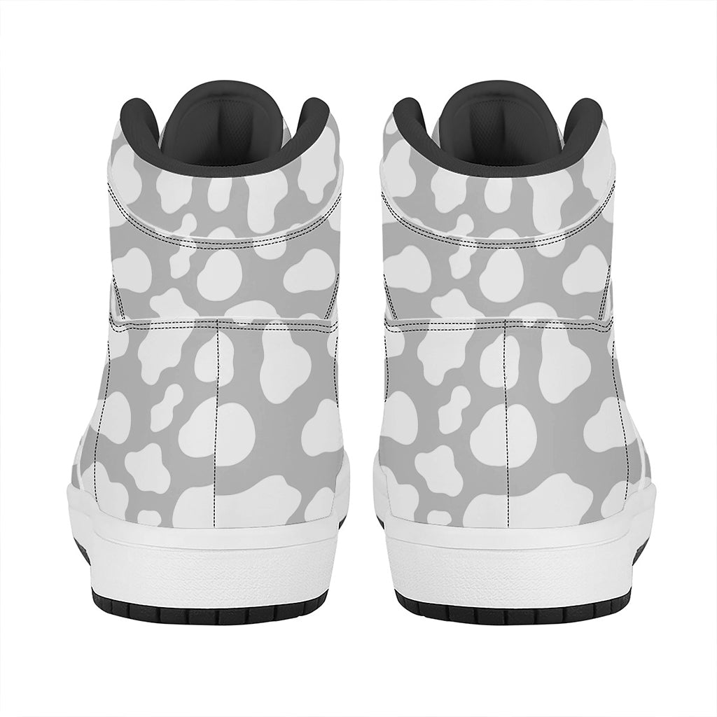 White And Grey Cow Print High Top Leather Sneakers