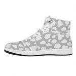 White And Grey Cow Print High Top Leather Sneakers