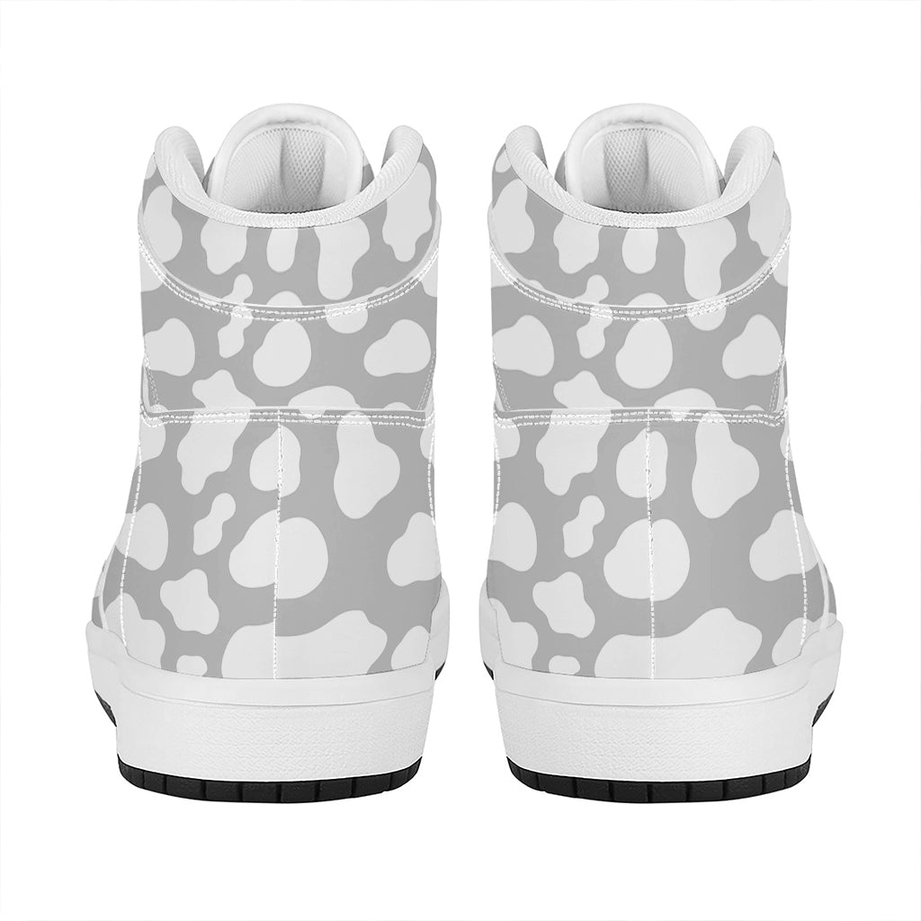 White And Grey Cow Print High Top Leather Sneakers
