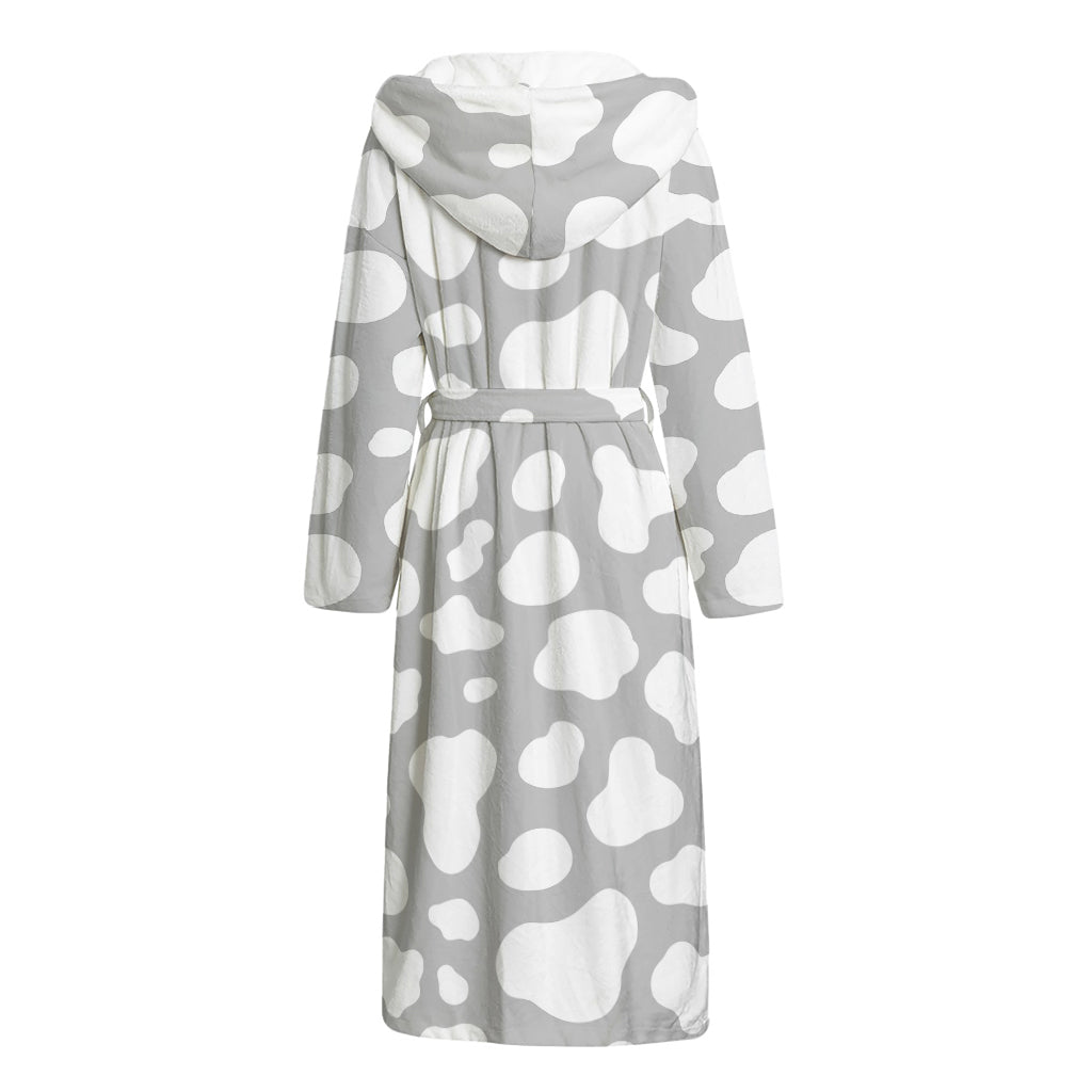 White And Grey Cow Print Hooded Bathrobe