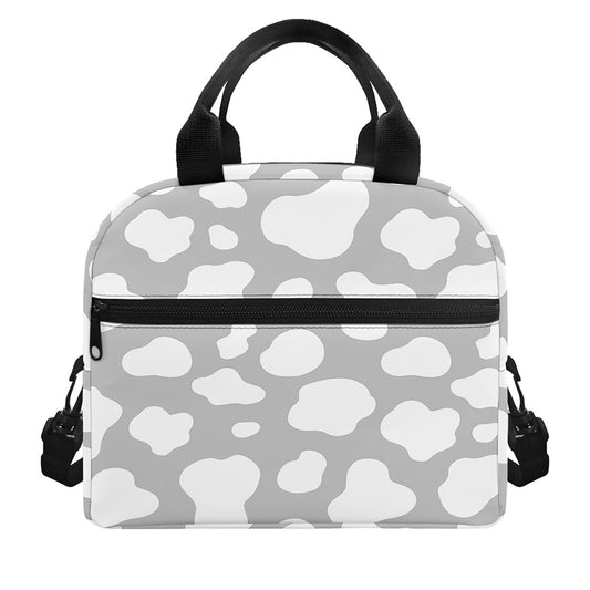 White And Grey Cow Print Insulated Lunch Bag