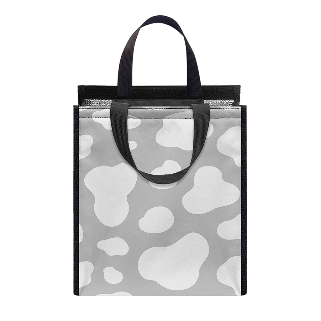 White And Grey Cow Print Insulated Lunch Tote