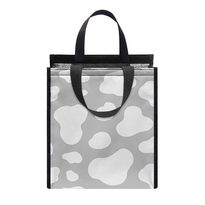 White And Grey Cow Print Insulated Lunch Tote