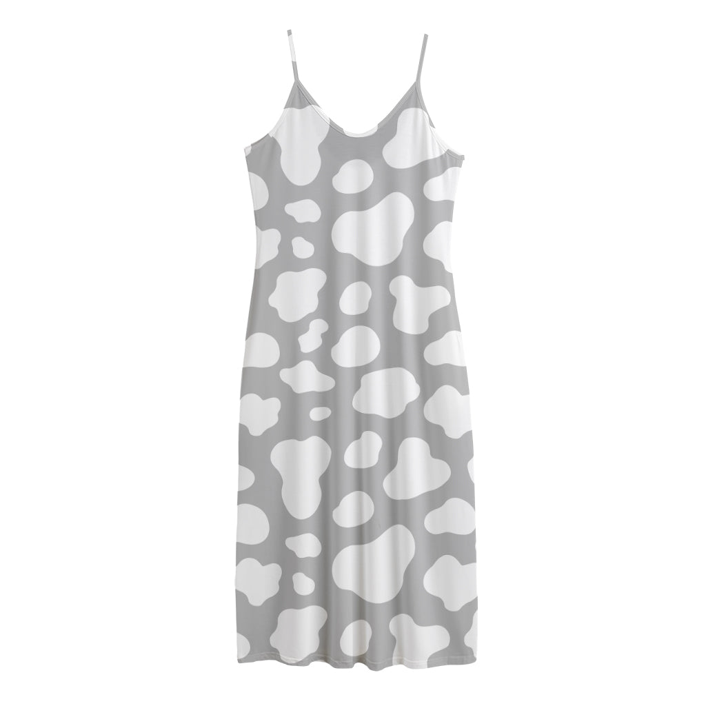 White And Grey Cow Print Jersey Midi Cami Dress