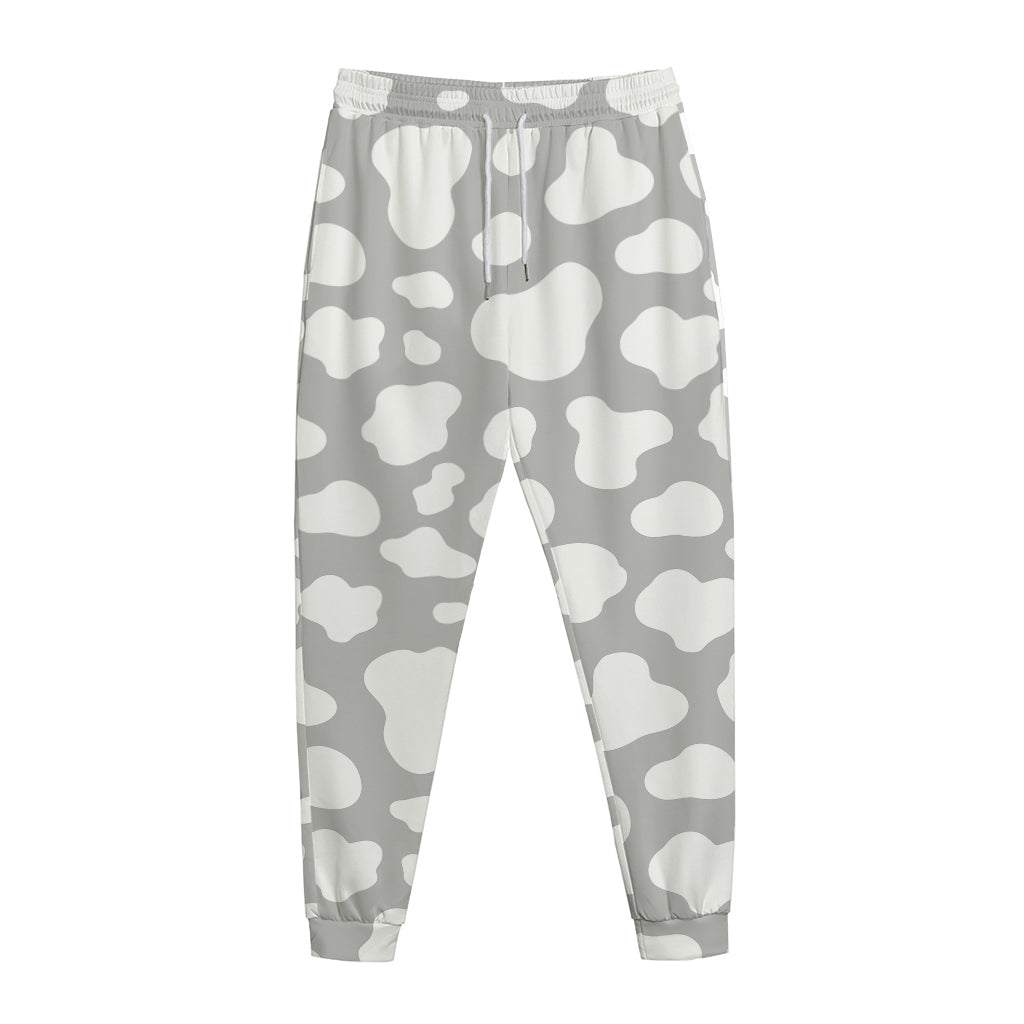 White And Grey Cow Print Jogger Pants