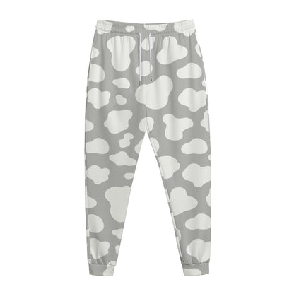 White And Grey Cow Print Jogger Pants