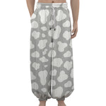 White And Grey Cow Print Lantern Pants