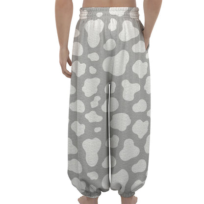 White And Grey Cow Print Lantern Pants