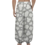 White And Grey Cow Print Lantern Pants