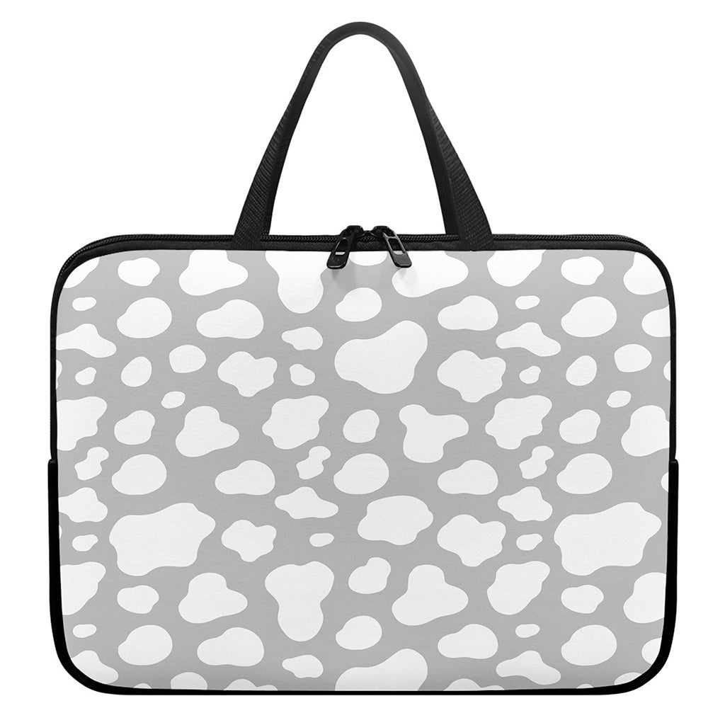 White And Grey Cow Print Laptop Sleeve With Handle