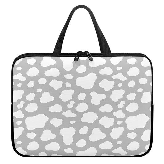 White And Grey Cow Print Laptop Sleeve With Handle