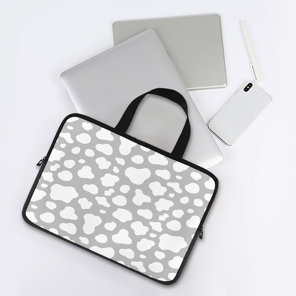 White And Grey Cow Print Laptop Sleeve With Handle