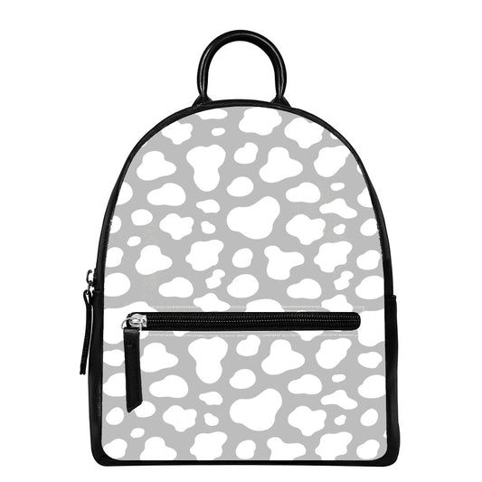 White And Grey Cow Print Leather Backpack