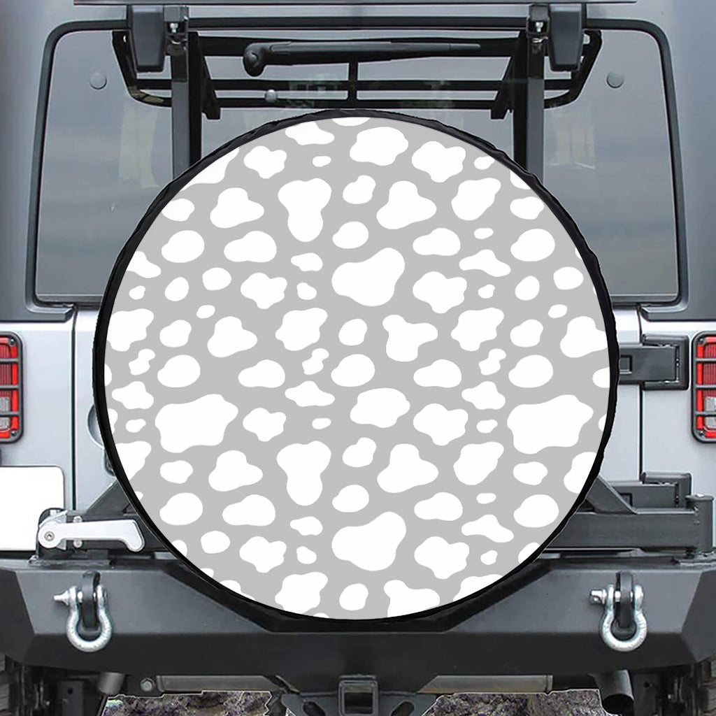 White And Grey Cow Print Leather Spare Tire Cover