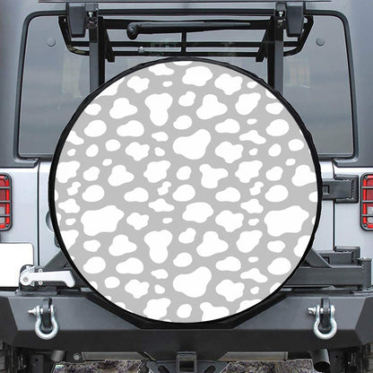 White And Grey Cow Print Leather Spare Tire Cover