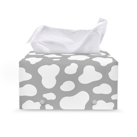 White And Grey Cow Print Leather Tissue Box Cover