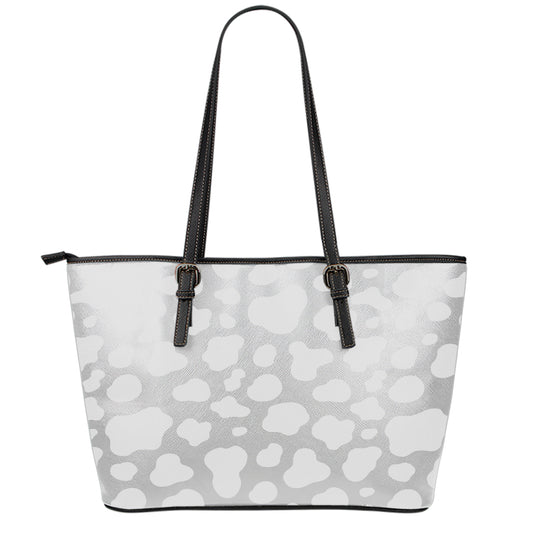 White And Grey Cow Print Leather Tote Bag