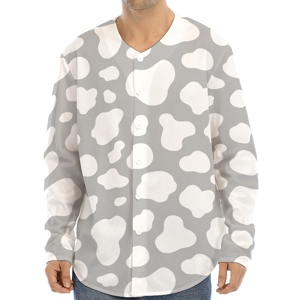 White And Grey Cow Print Long Sleeve Baseball Jersey