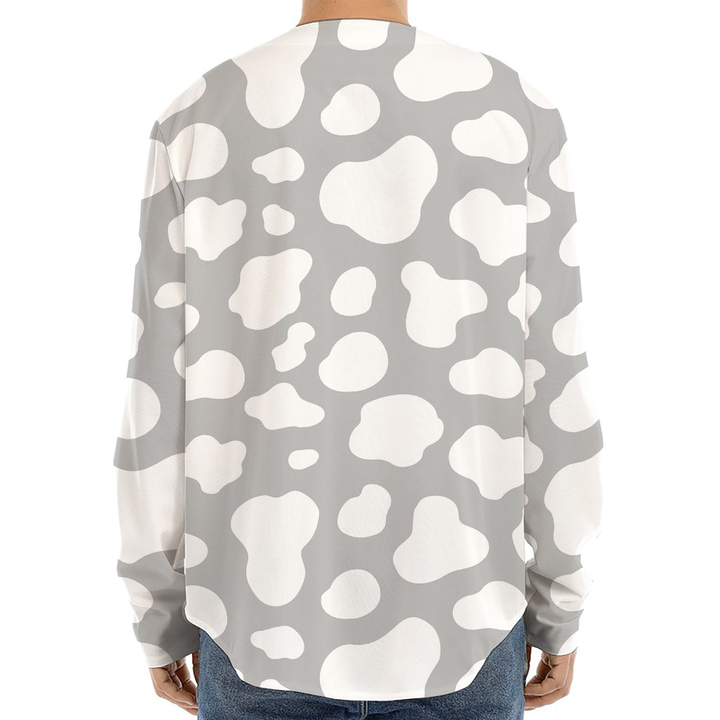 White And Grey Cow Print Long Sleeve Baseball Jersey