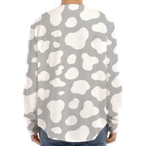 White And Grey Cow Print Long Sleeve Baseball Jersey