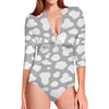 White And Grey Cow Print Long Sleeve Swimsuit