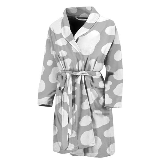 White And Grey Cow Print Men's Bathrobe